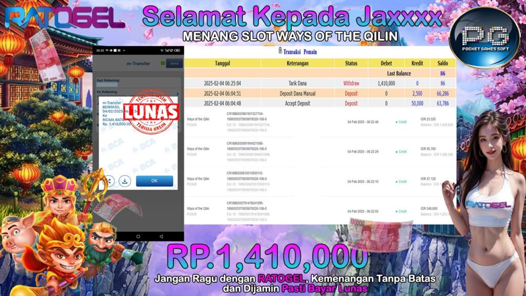 BUKTI JACKPOT SLOT WAYS OF THE QILIN TERPERCAYA DI INDONESIA TGL 05-02-2025