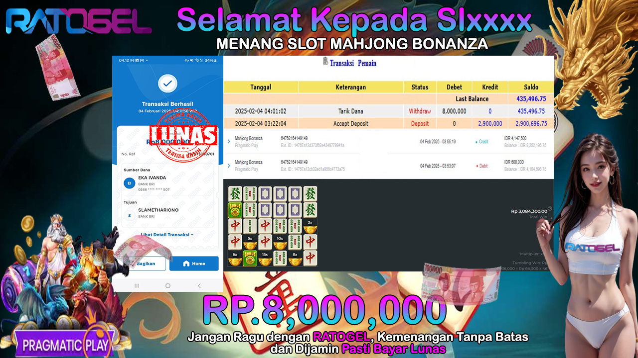 BUKTI JACKPOT SLOT MAHJONG BONAZA TERPERCAYA DI INDONESIA TGL 04-02-2025