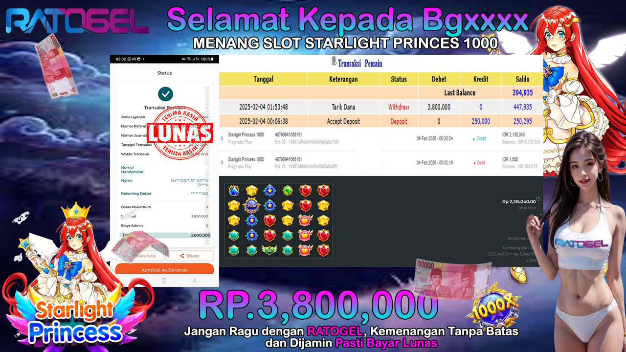 BUKTI JACKPOT SLOT STARLIGHT PRINCESS 1000 TERPERCAYA DI INDONESIA TGL 04-02-2025